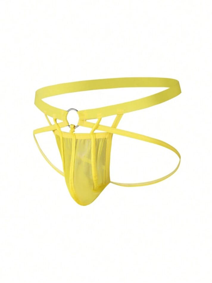 MAD-MEN Mans Solid Color Mesh Circular Ring Connected Sexy Briefs Underwear,